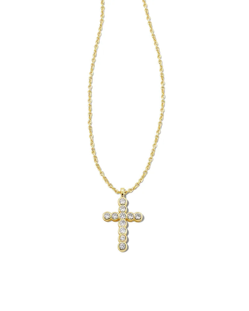 Cross Gold Pendant Necklace in White Crystal Boxed - Bella's House Tulsa