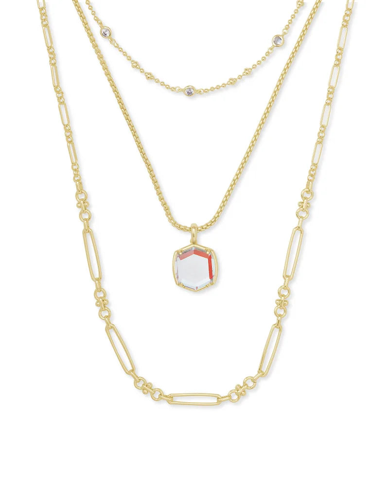 Davis Gold Triple Strand Necklace in Dichroic Glass