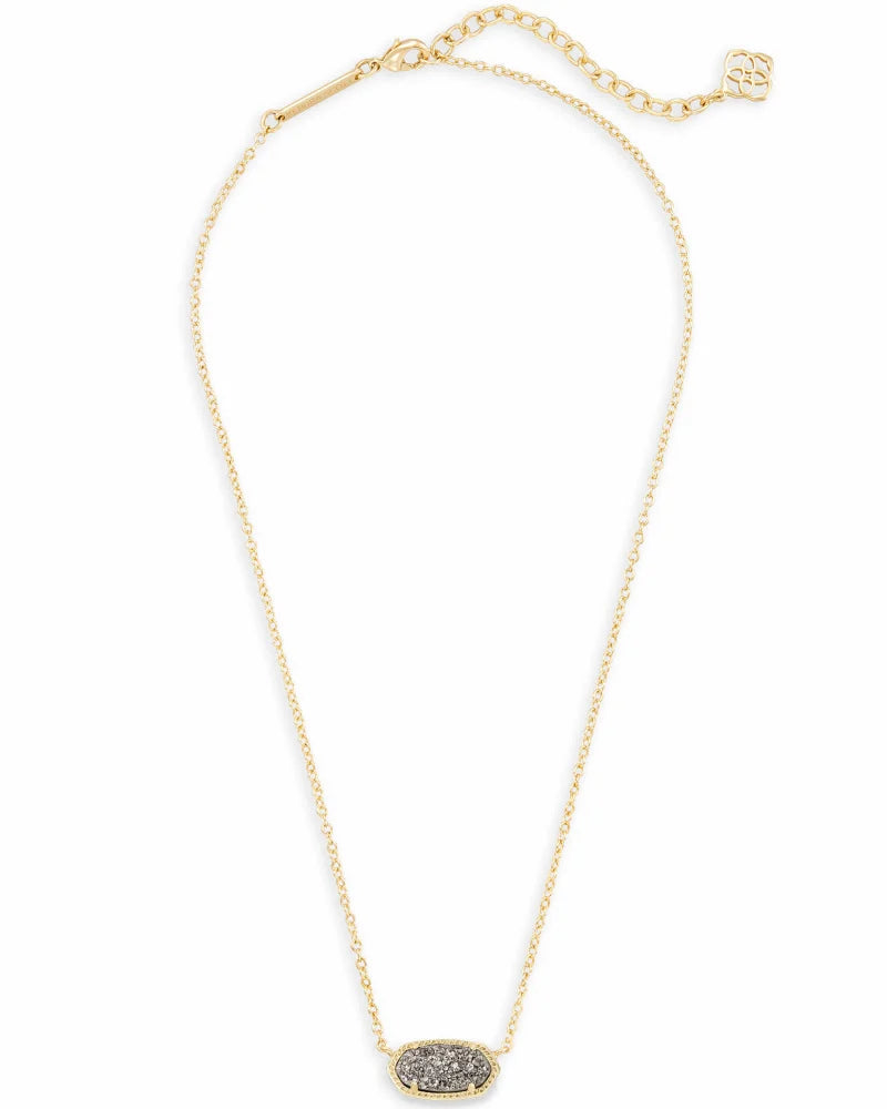 Elisa Gold Short Pendant Necklace in Platinum Drusy