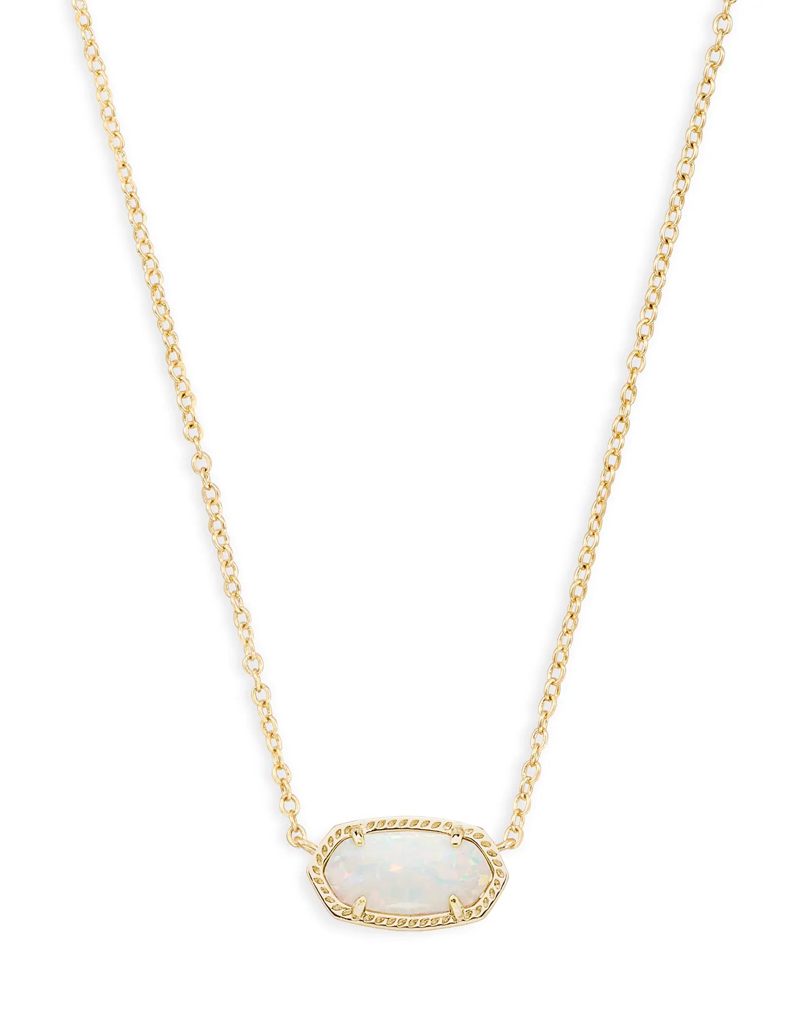 Elisa Gold Pendant Necklace in White Kyocera Opal