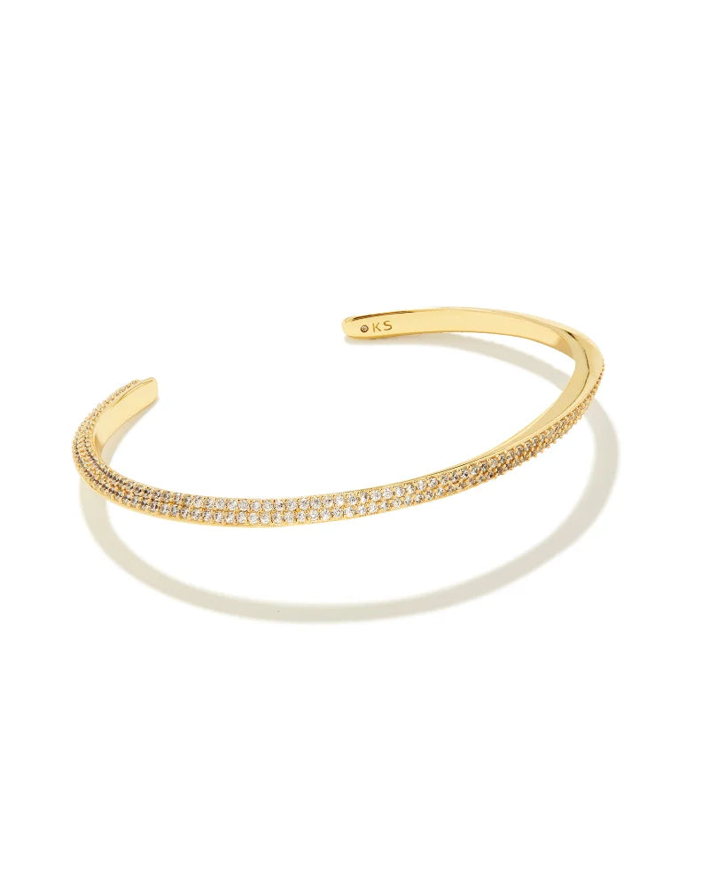 Ella Gold Cuff Bracelet in White Crystal - Bella's House Tulsa