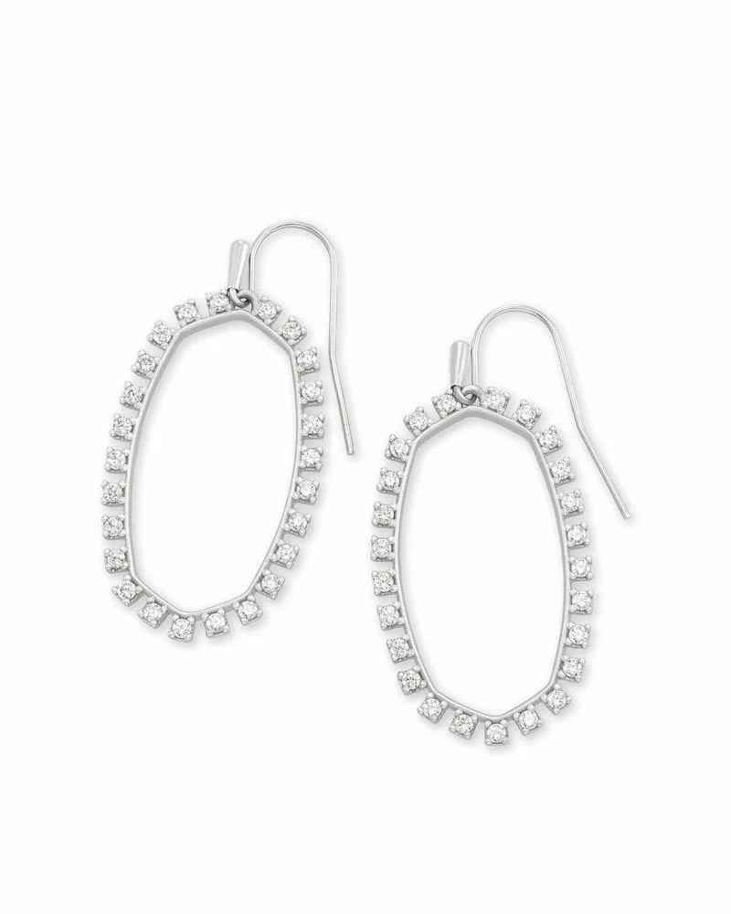 Elle Open Frame Crystal Drop Rhodium Earrings