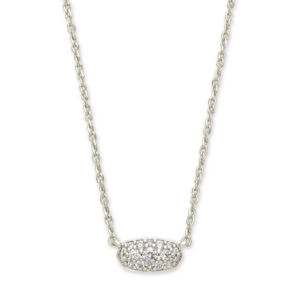 Grayson Pendant Necklace & Huggie Earring Gift Set in Rhodium White Crystal - Bella's House Tulsa