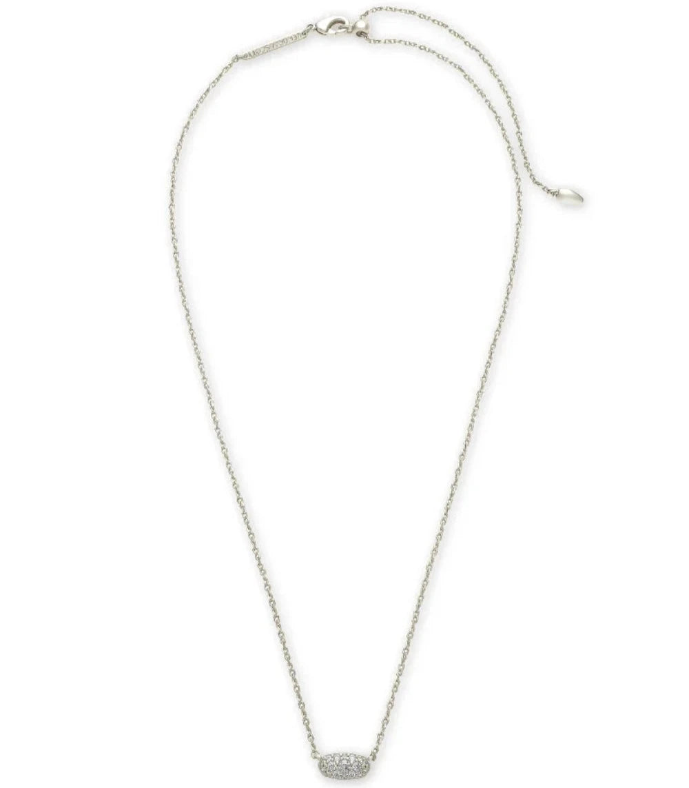 Grayson Pendant Necklace & Huggie Earring Gift Set in Rhodium White Crystal - Bella's House Tulsa