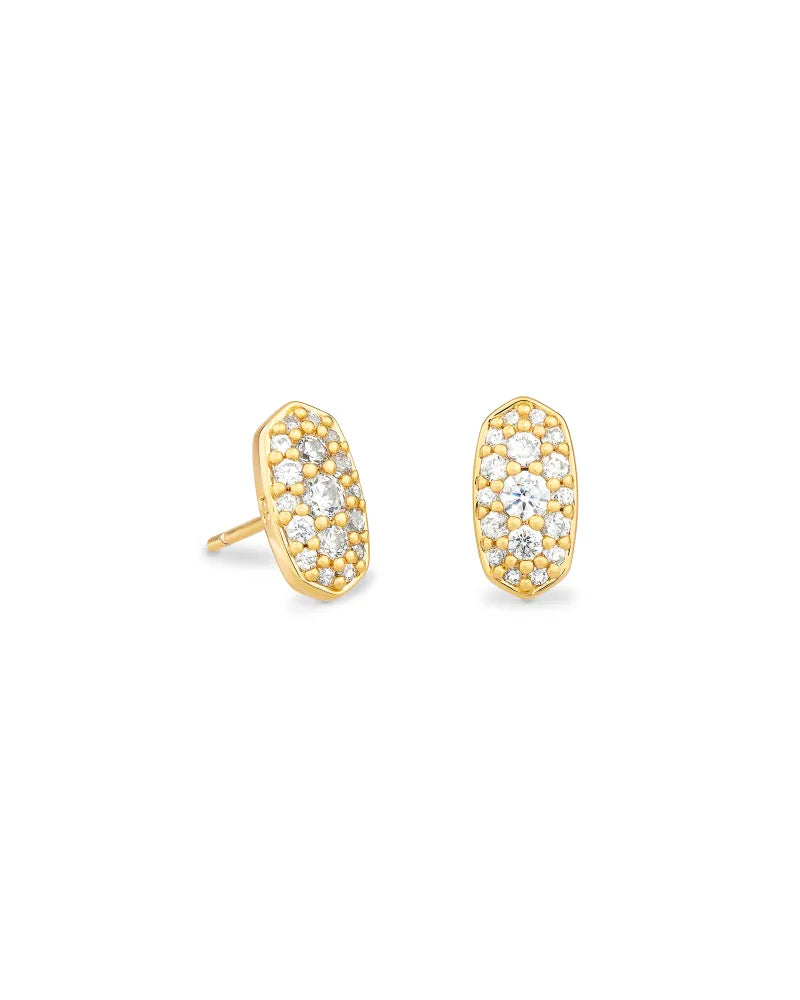 Grayson Gold Stud Earrings in White CZ