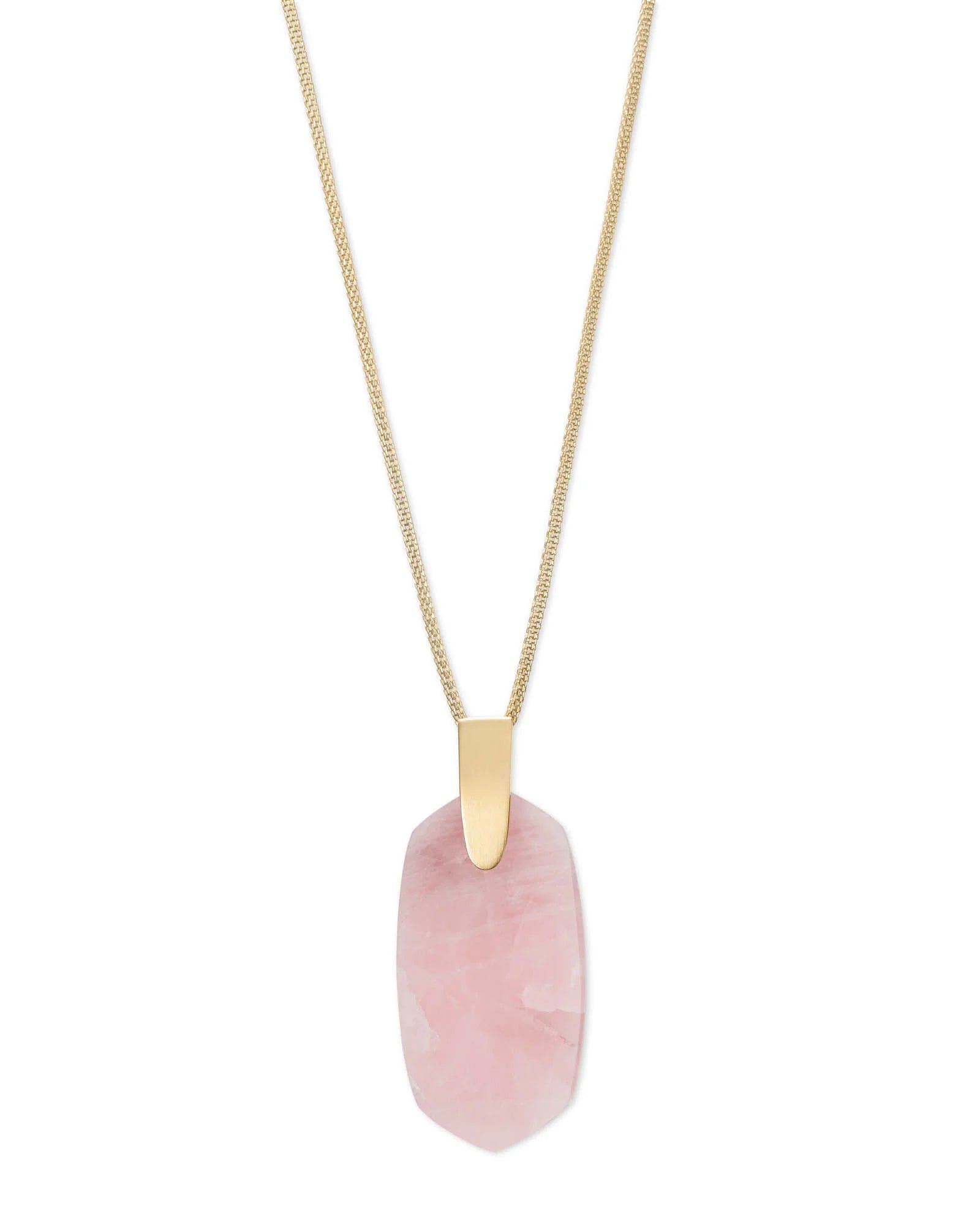 Inez Long Gold Pendant Necklace in Rose Quartz