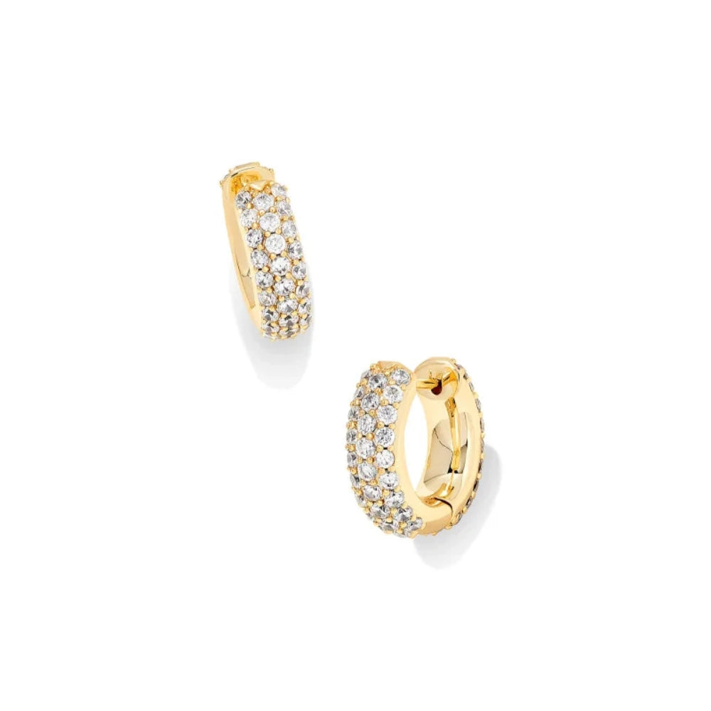 Mikki Pave Huggie Earrings in Gold White Crystal - Bella's House Tulsa