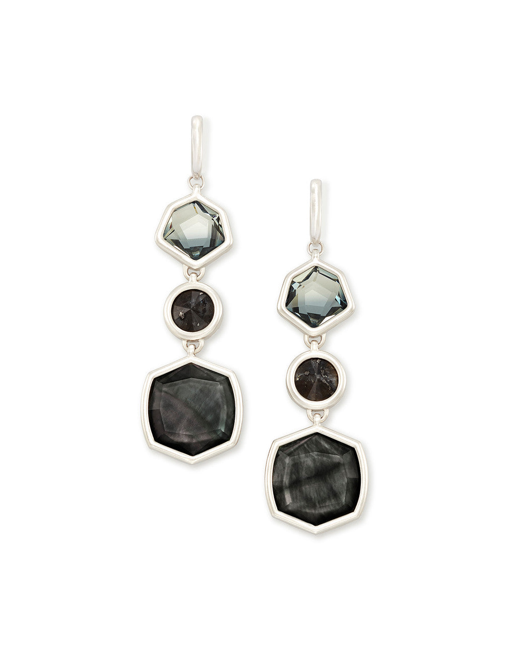 Natalia Linear Earring Silver Charcoal Gray MIx - Bella's House Tulsa