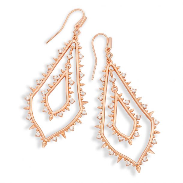 Alice Open Frame Rose Gold Earrings in White Crystal - Bella's House Tulsa