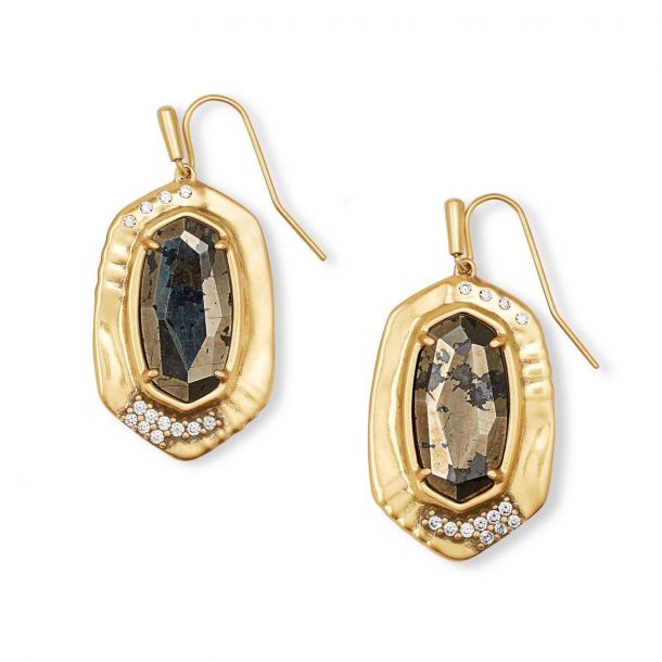 Anna Drop Vintage Gold Earrings in Black Pyrite