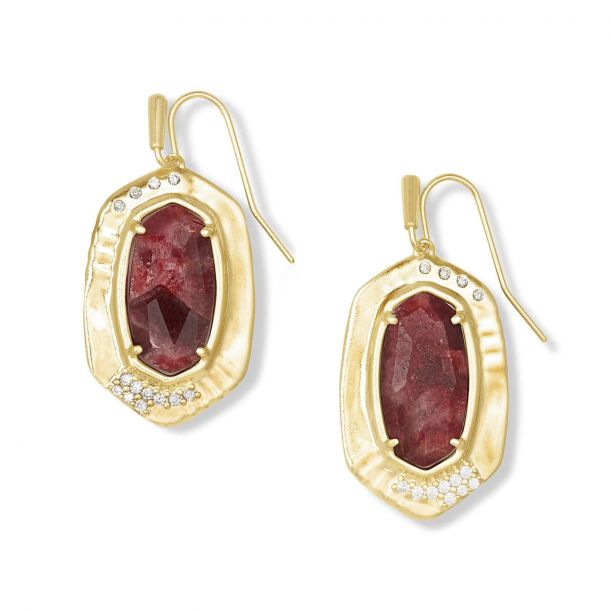 Anna Drop Gold Bronze Earrings in Maroon Jade