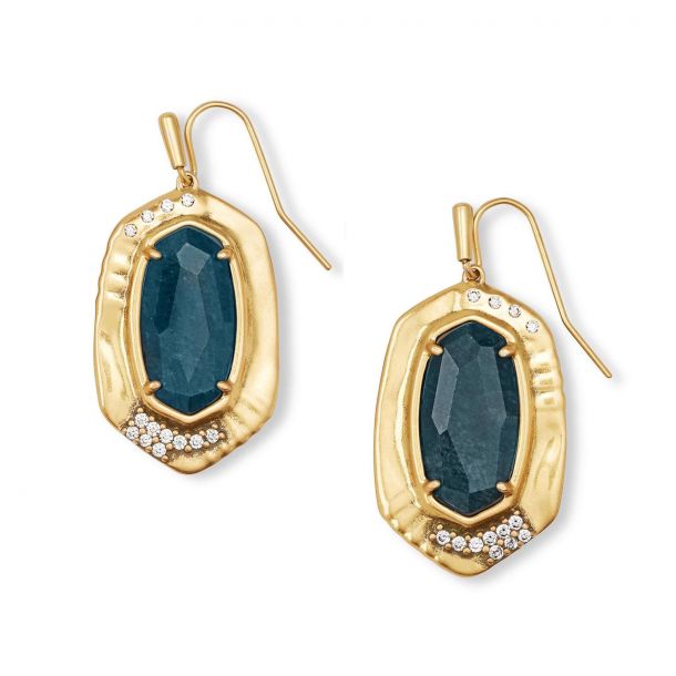 Anna Drop Vintage Gold Earrings in Teal Apatite