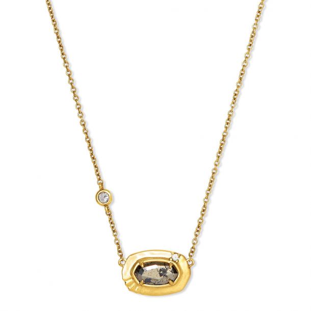 Anna Short Pendant Vintage Gold Necklace in Black Pyrite