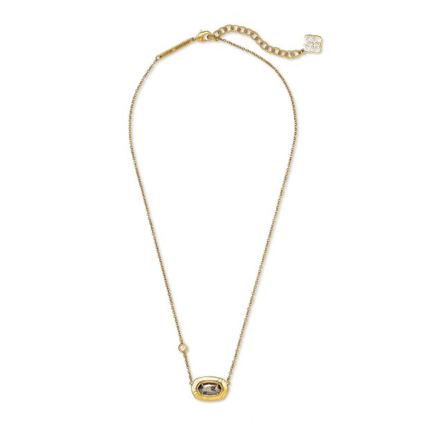 Anna Short Pendant Vintage Gold Necklace in Black Pyrite