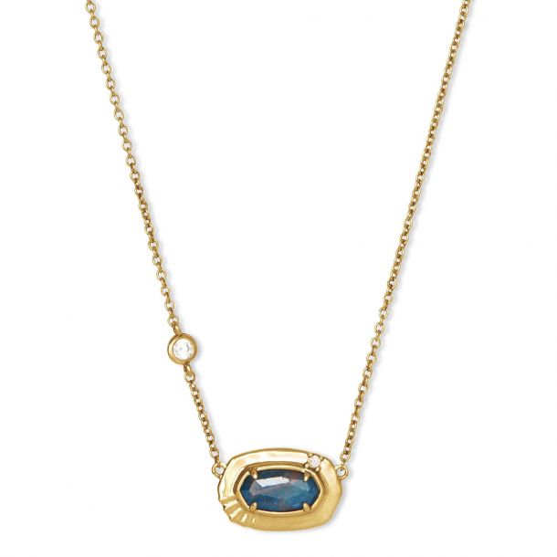 Anna Short Pendant Gold Necklace in Teal Apatite