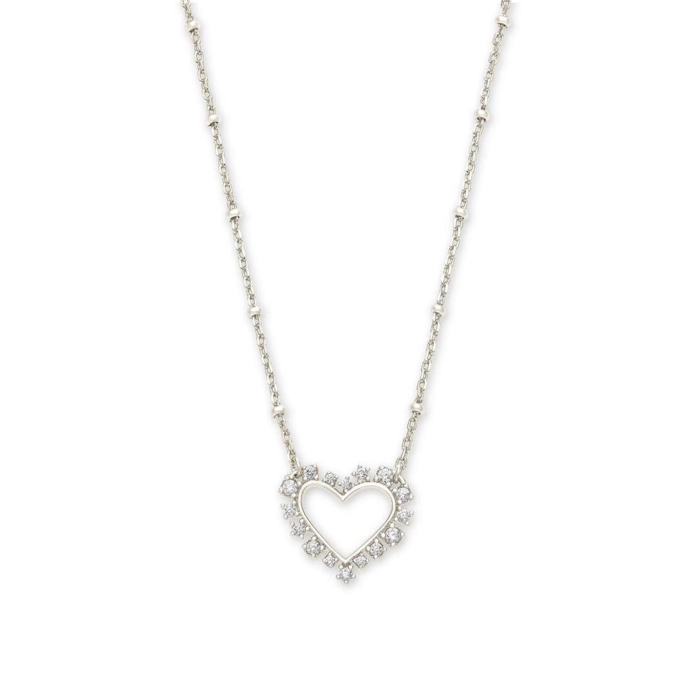 Ari Heart Pendant Necklace and Earrings Gift Set in Rhodium White Crystal - Bella's House Tulsa