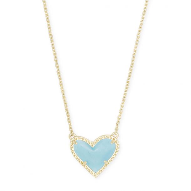 Ari Heart Gold Pendant Necklace in Blue Magnesite