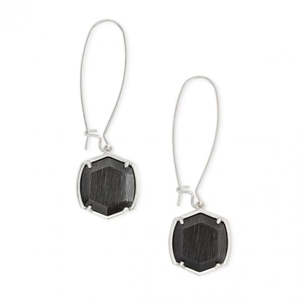 Davis Drop Silver Black Cat’s Eye Glass Stone Earrings - Bella's House Tulsa