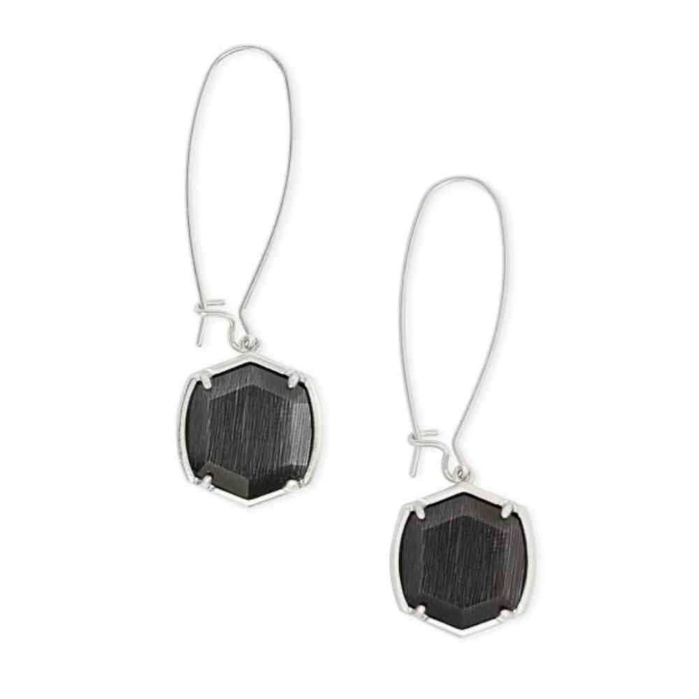 Davis Drop Silver Black Cat’s Eye Glass Stone Earrings