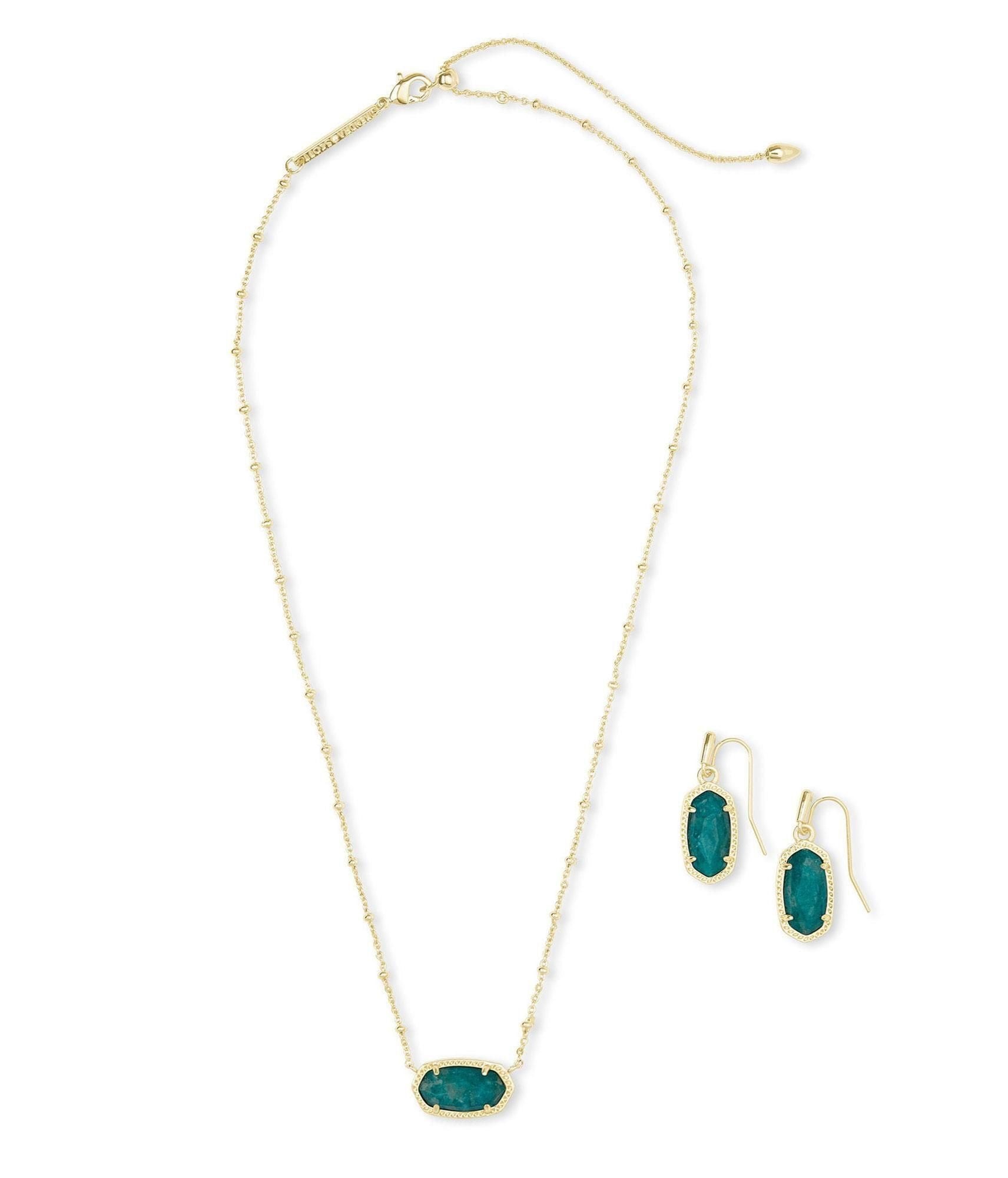 Elisa Satellite Necklace and Lee Earrings Gift Set in Dark Teal Amazonite - Bella's House Tulsa