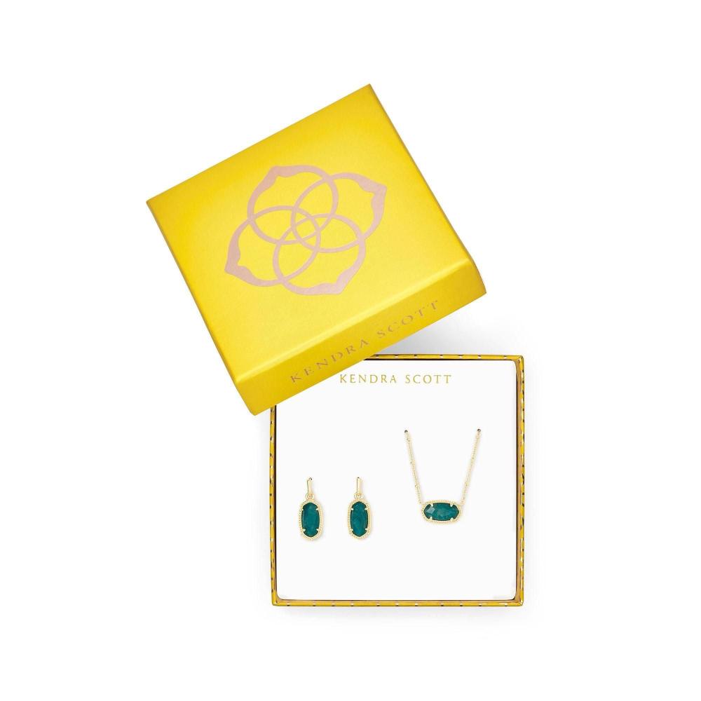Elisa Satellite Necklace and Lee Earrings Gift Set in Dark Teal Amazonite - Bella's House Tulsa