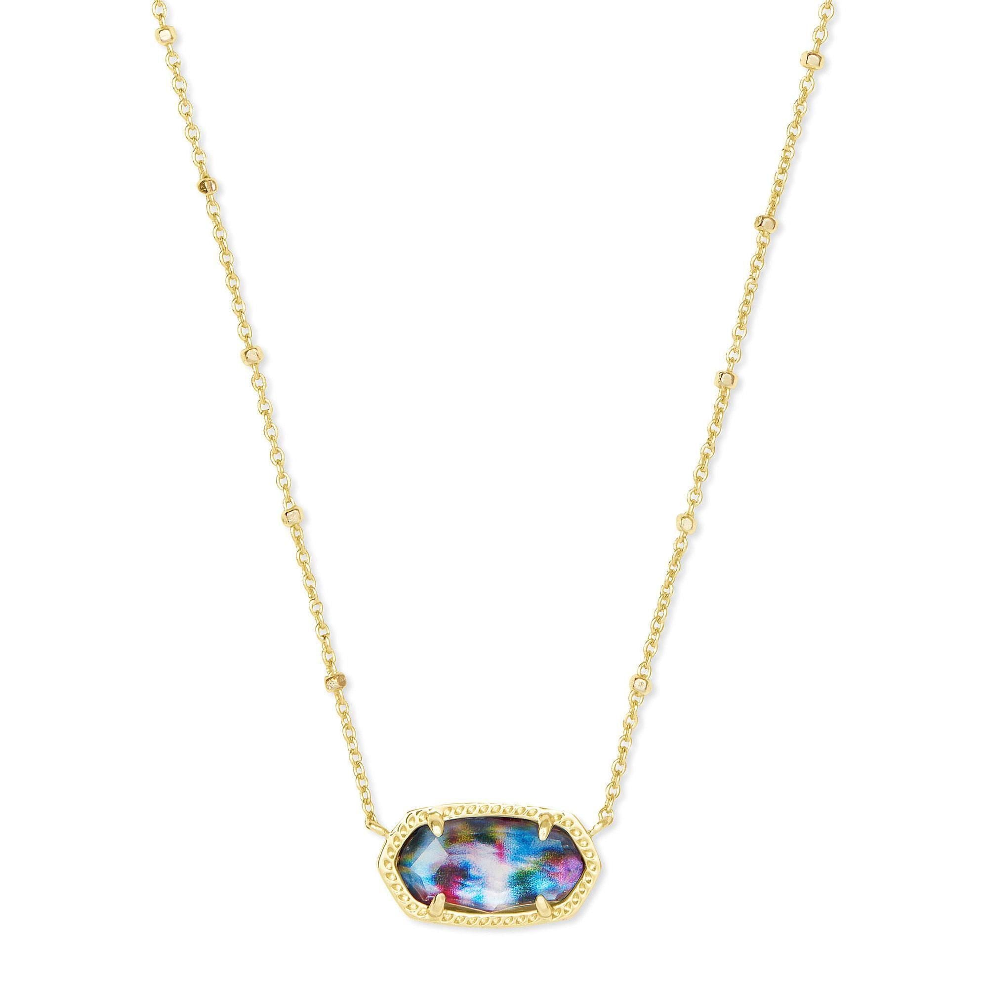 Elisa Gold Short Pendant Necklace in Teal Tie Dye Illusion