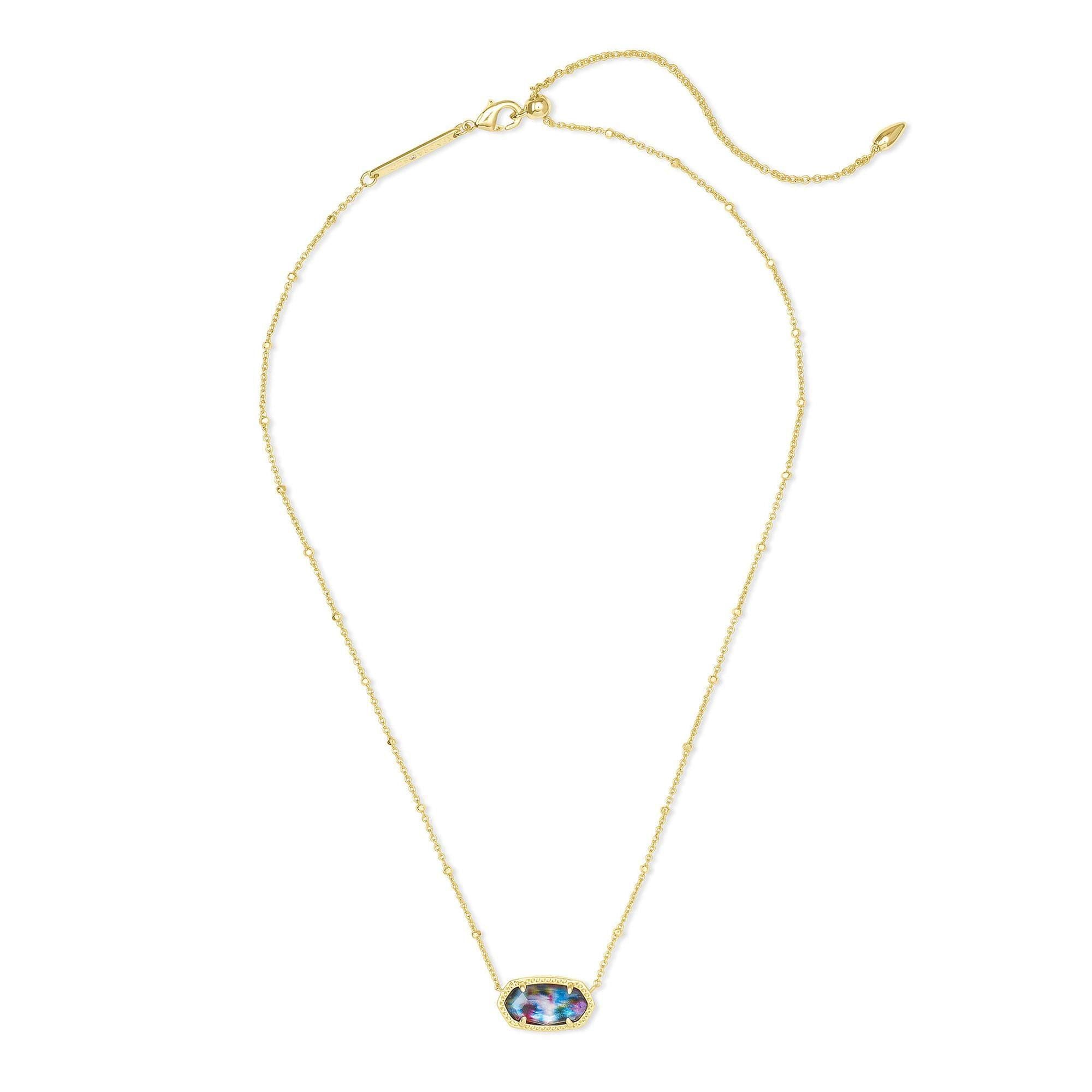 Elisa Gold Short Pendant Necklace in Teal Tie Dye Illusion