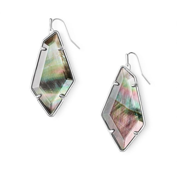 Emilia Drop Earrings in Black Mother-of-Pearl, Bright Silver Tone