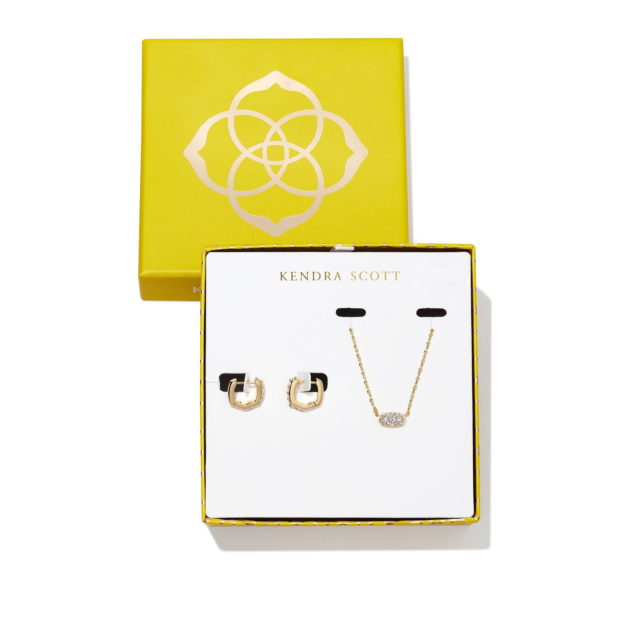 Grayson Pendant Necklace & Huggie Earring Gift Set in Gold White Crystal - Bella's House Tulsa