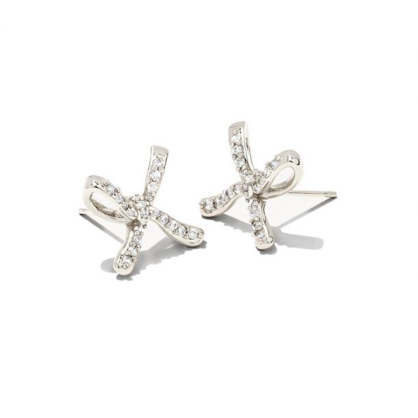 Sasha Bow Stud Earrings, Rhodium-Plated