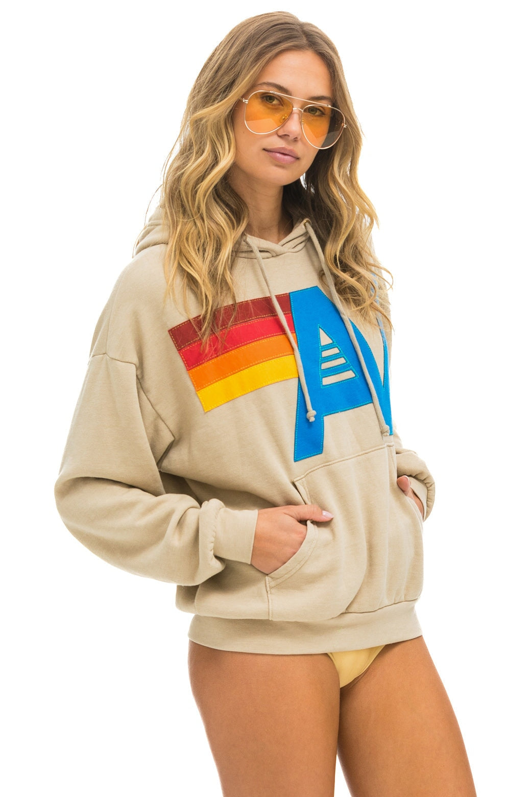 Logo Stitch Pullover Relaxed Hoodie - Sand - Bella's House Tulsa