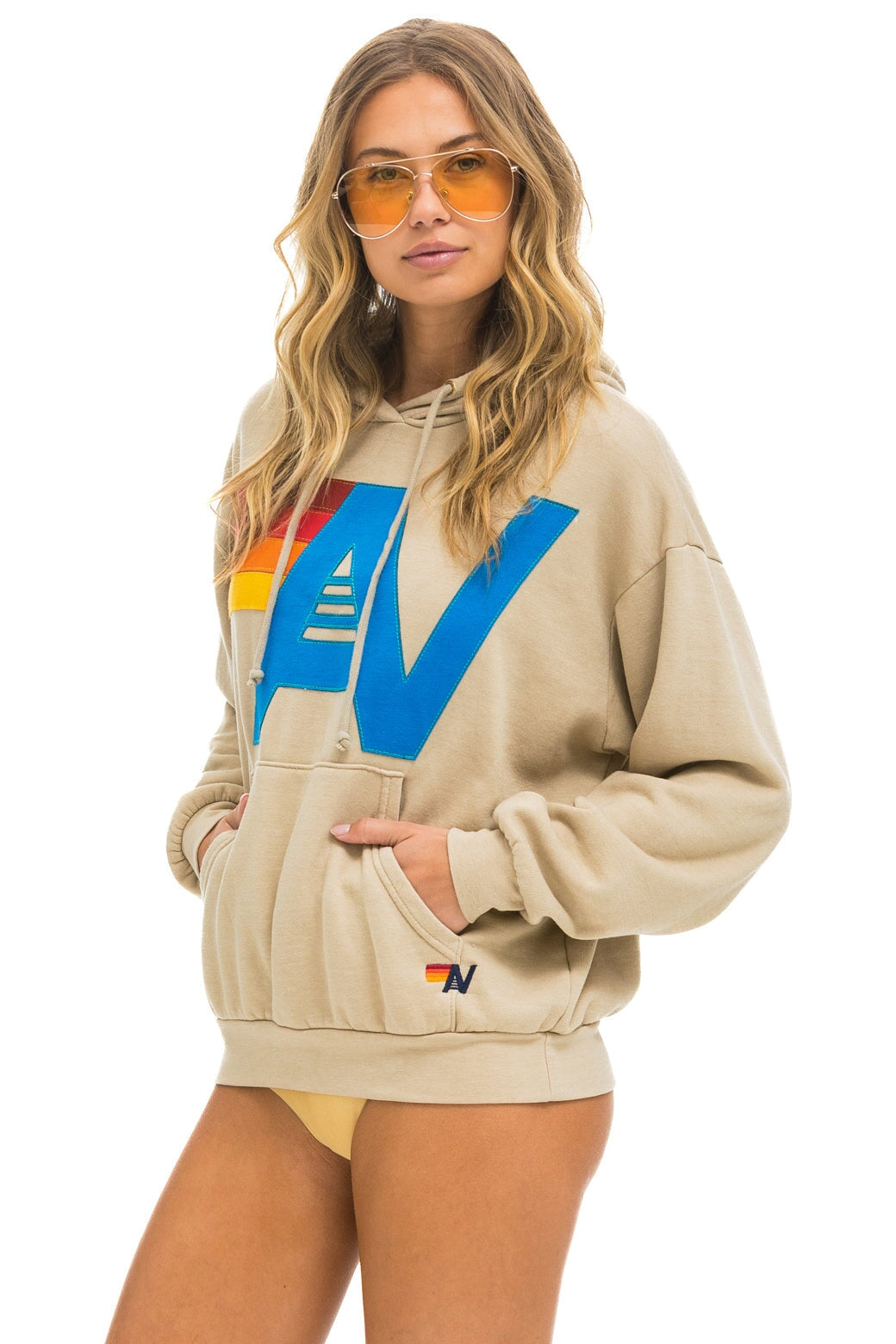 Logo Stitch Pullover Relaxed Hoodie - Sand - Bella's House Tulsa