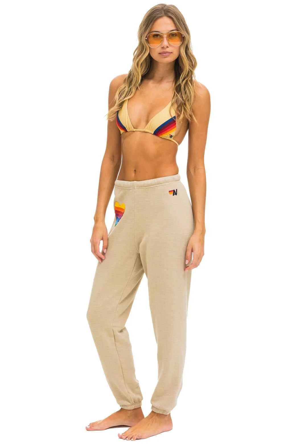 Rainbow Heart Stitch Women’s Sweatpants Sand