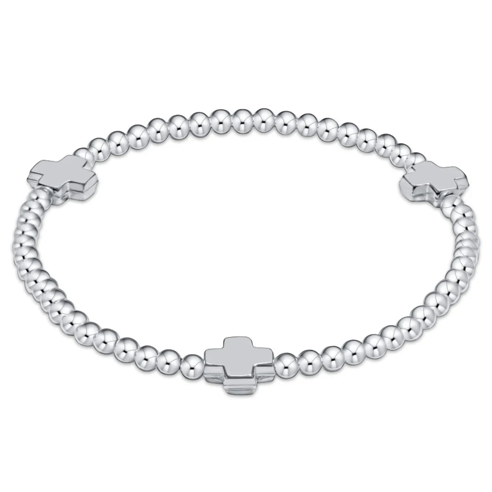 Signature Cross Small Sterling Pattern 2 mm Bead Bracelet- Sterling - Bella's House Tulsa