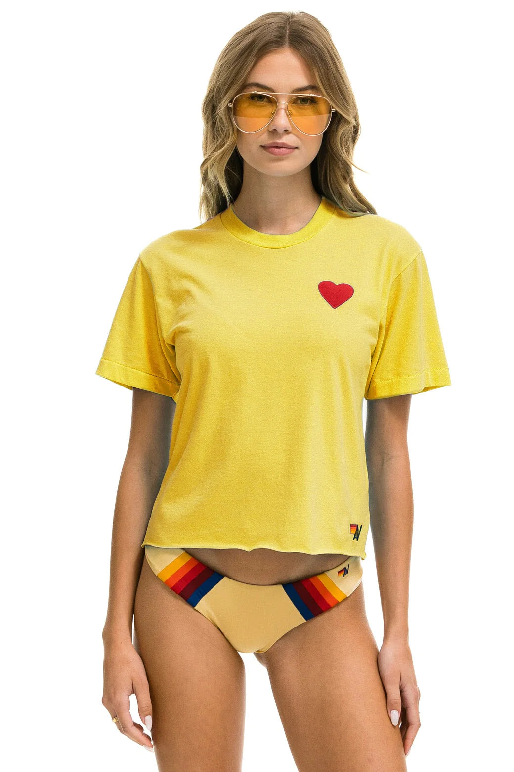 Heart Embroidery Boyfriend Tee - Lemon - Bella's House Tulsa