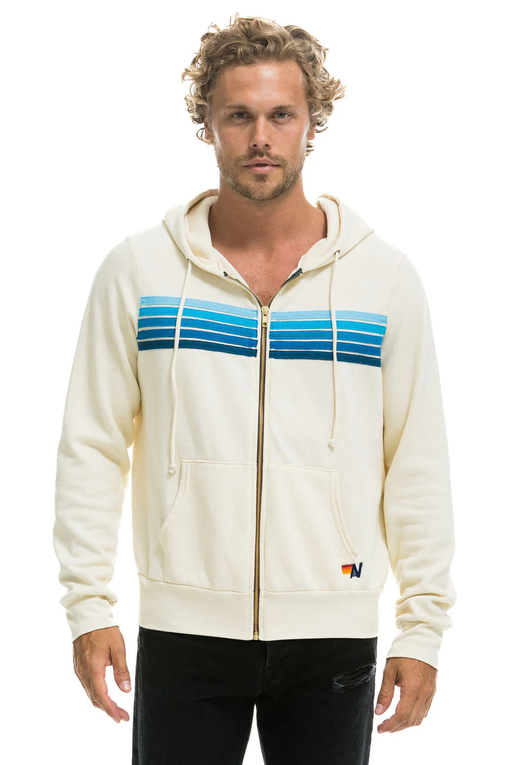 5 Stripe Hoodie Zip Hoodie Vintage White Blue