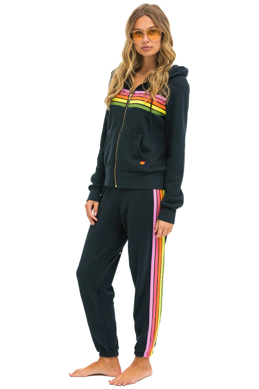 5 Stripe Women's Sweatpants Charcoal Pink Green