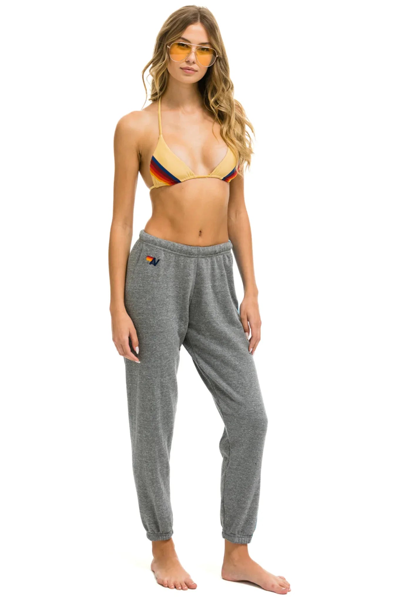 5 Stripe Women's Sweatpants Heather Grey Blue