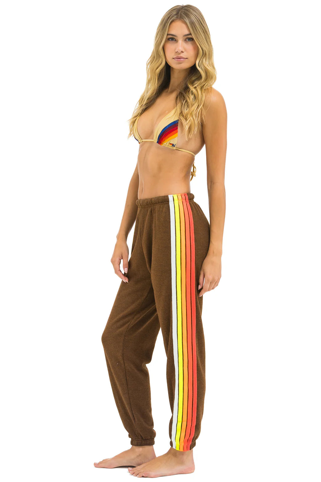 5 Stripe Women's Sweatpants Chocolate White Neon