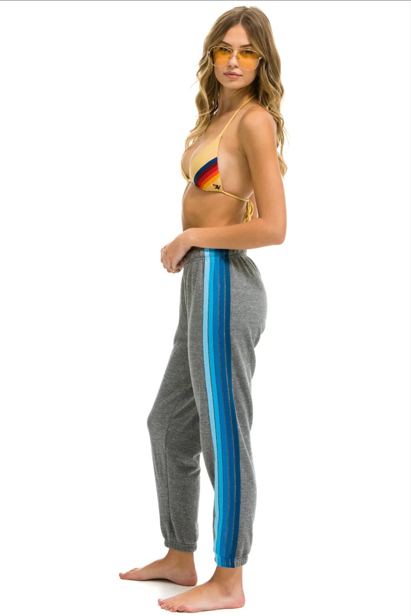 5 Stripe Women's Sweatpants Heather Grey Blue