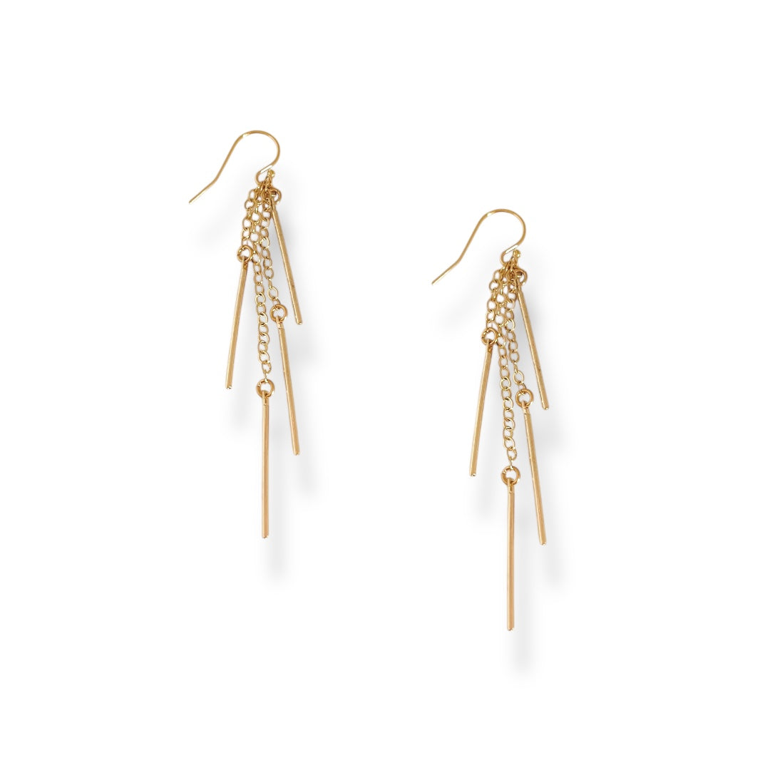 Gold chain earrings on a white background