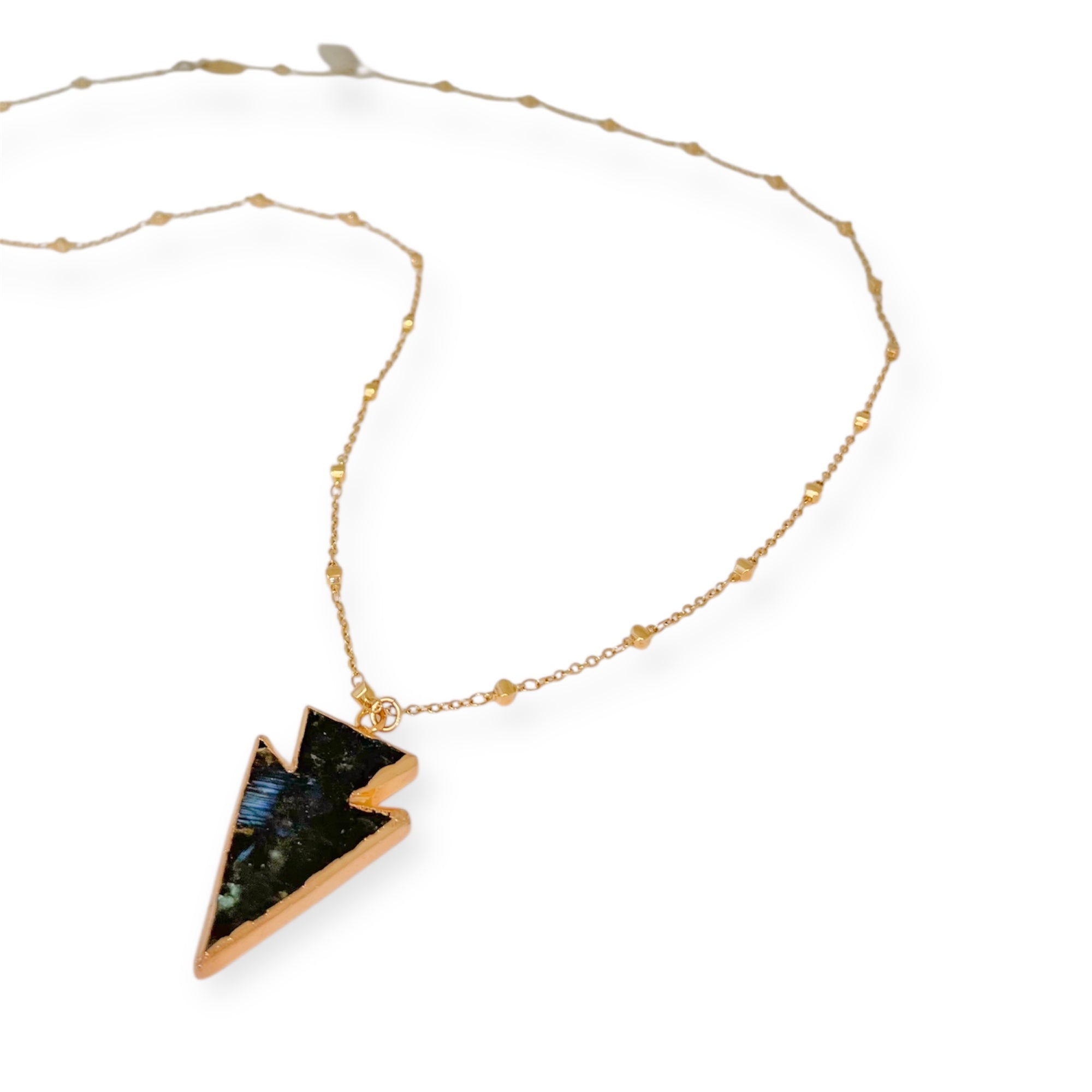 Necklace with a triangle-shaped pendant on a white background