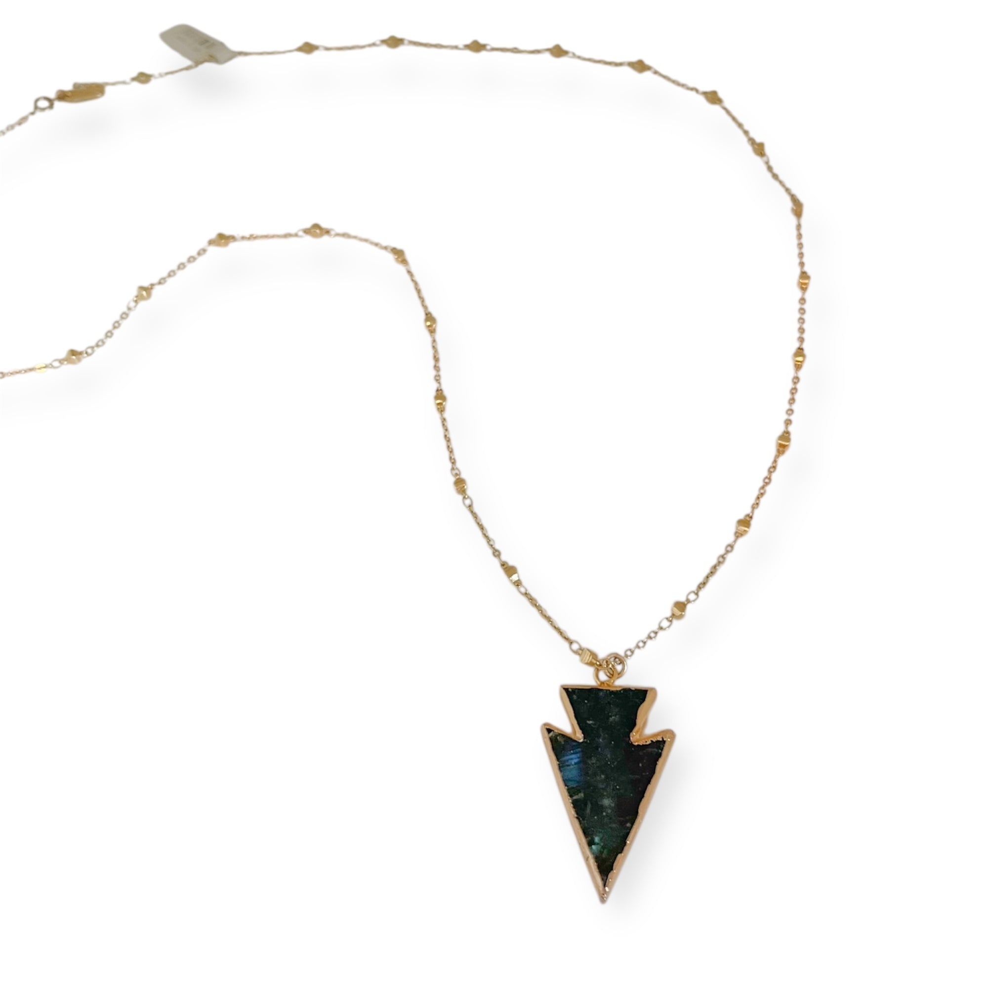 Necklace with a triangle-shaped pendant on a white background