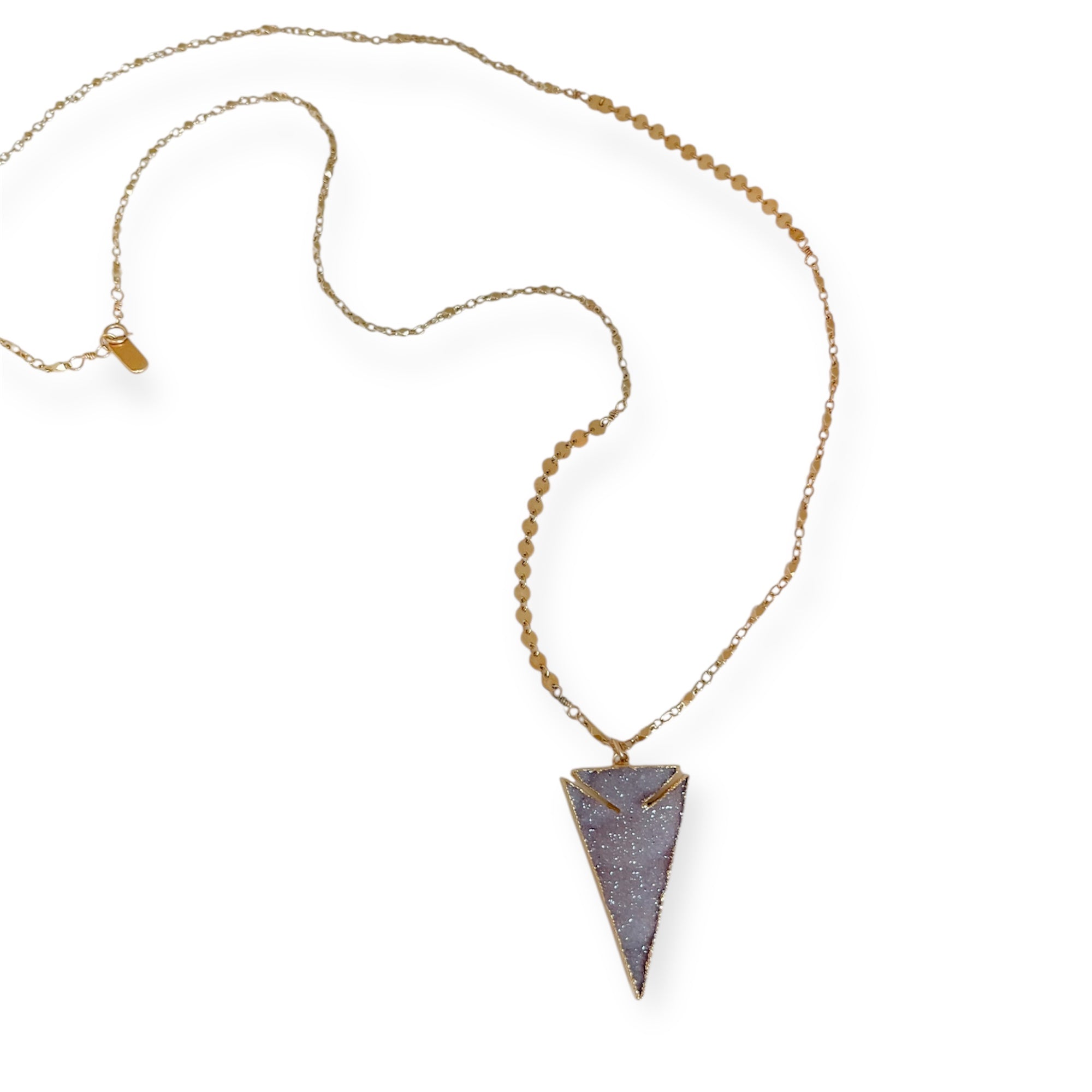 Necklace with a triangular pendant on a white background