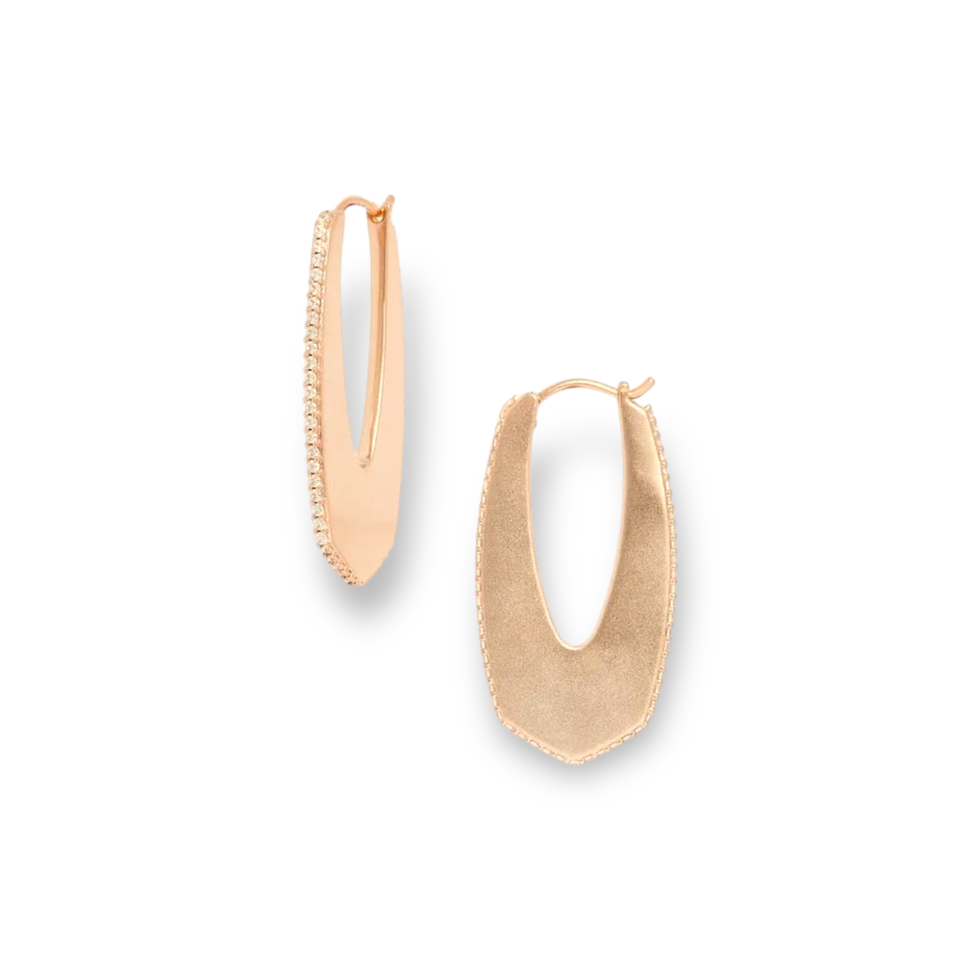 Gold hoop earrings on a white background