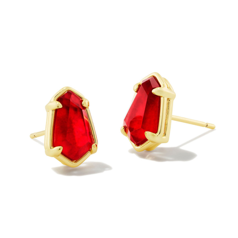 Alexandria Gold Stud Earrings in Cranberry Illusion
