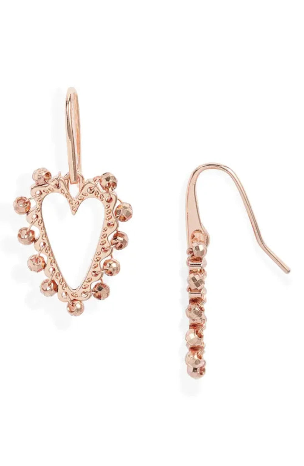 Ansley Beaded Open Heart  Drop Earrings in Rose Gold