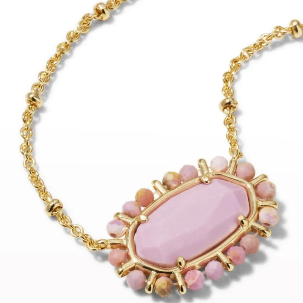 Beaded Elisa Gold Pendant Necklace in Lilac