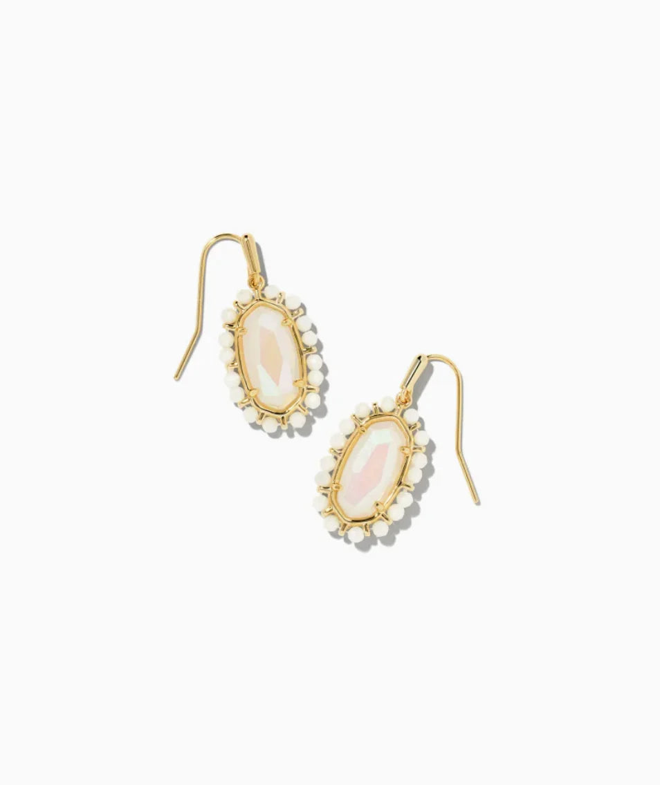 Beaded Lee Gold Earrings in Iridescent Frosted Glass