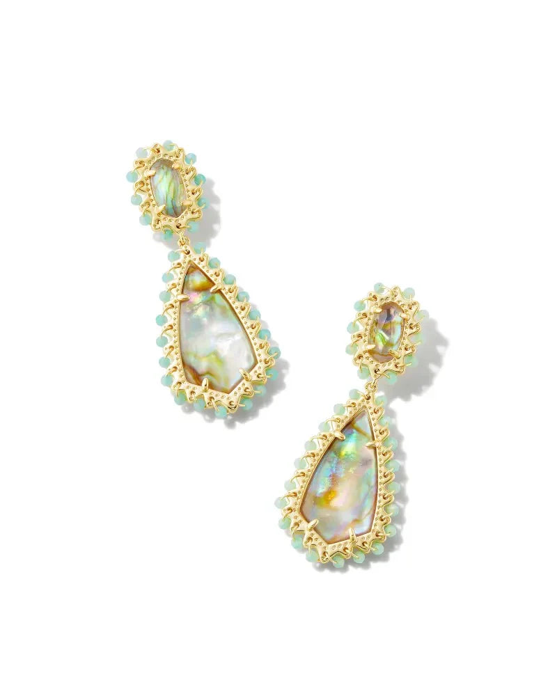 Camry Beaded Gold Statement Earrings in Iridescent Mix